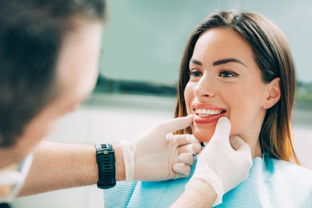 Woman at the dentist for cosmetic dentistry.